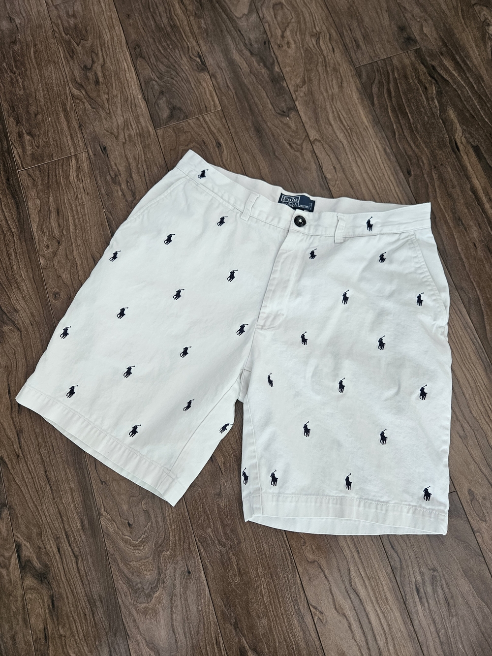Polo Ralph Lauren White Embroidered Polo Player Shorts Mens 35
